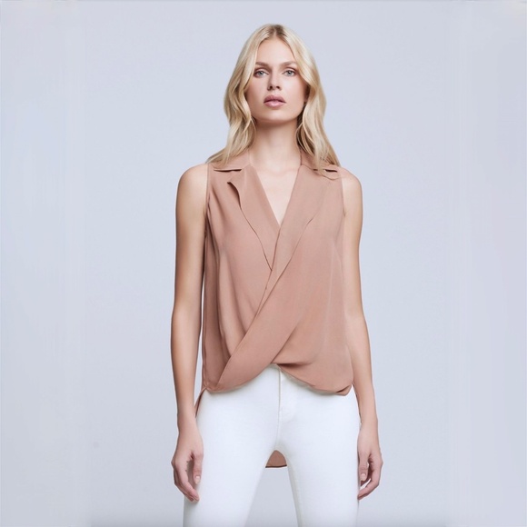 L'Agence Freja Draped Silk Blouse In Nude Blush. New With Tags Size M - Picture 4 of 7